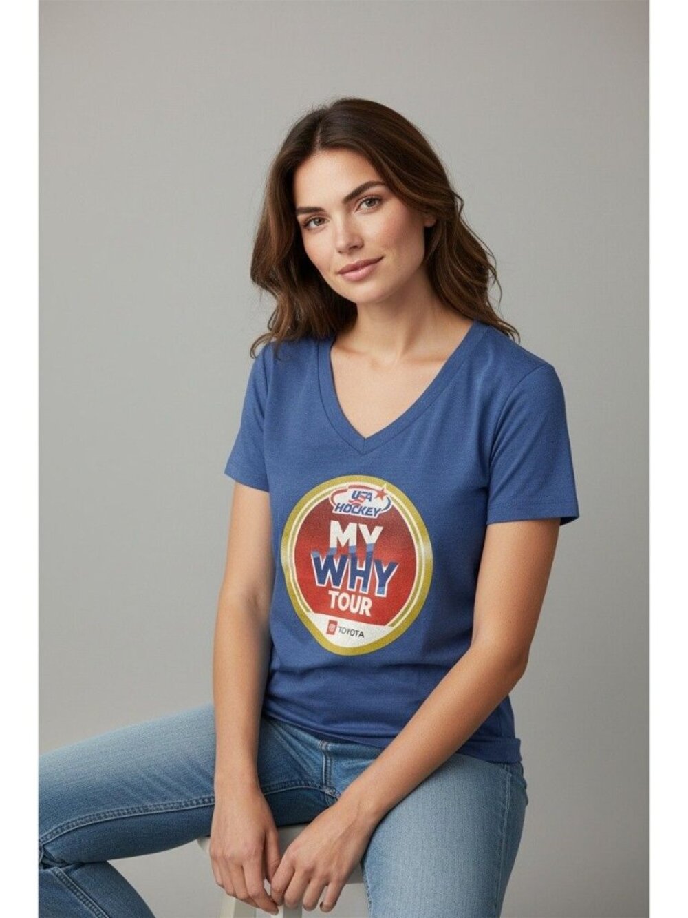 USA Hockey My Why Tour Women's Next Level Apparel Blue V-Neck T-Shirt Size Small